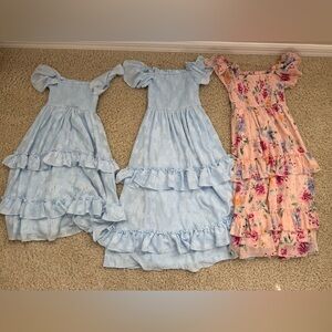 Rare Editions Blue and Floral Ruffle  Dresses bundle , sizes 5, small (6-7), 7